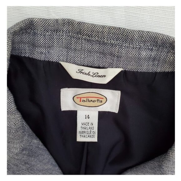 Talbots Irish Linen Blue 3-Button Blazer 3/4 Length Sleeves Pockets Size 14 - Picture 2 of 8